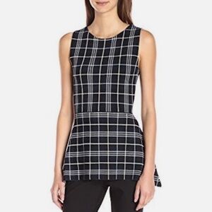 Theory Kalora Lustrate Plaid Peplum Knit Top Size Small in Black and White